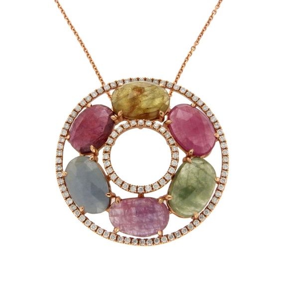 Luxo Jewelry Multicolor Diamond 14k Gold Necklace